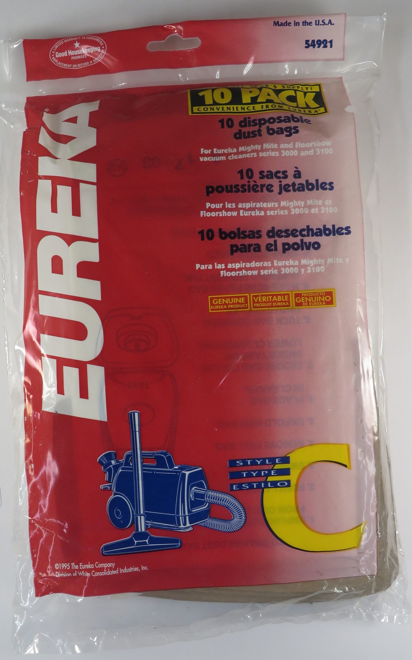 Bag of 10 Replacement Vacuum Bag F/ Eureka 54921 Vacuum Bag Style C 