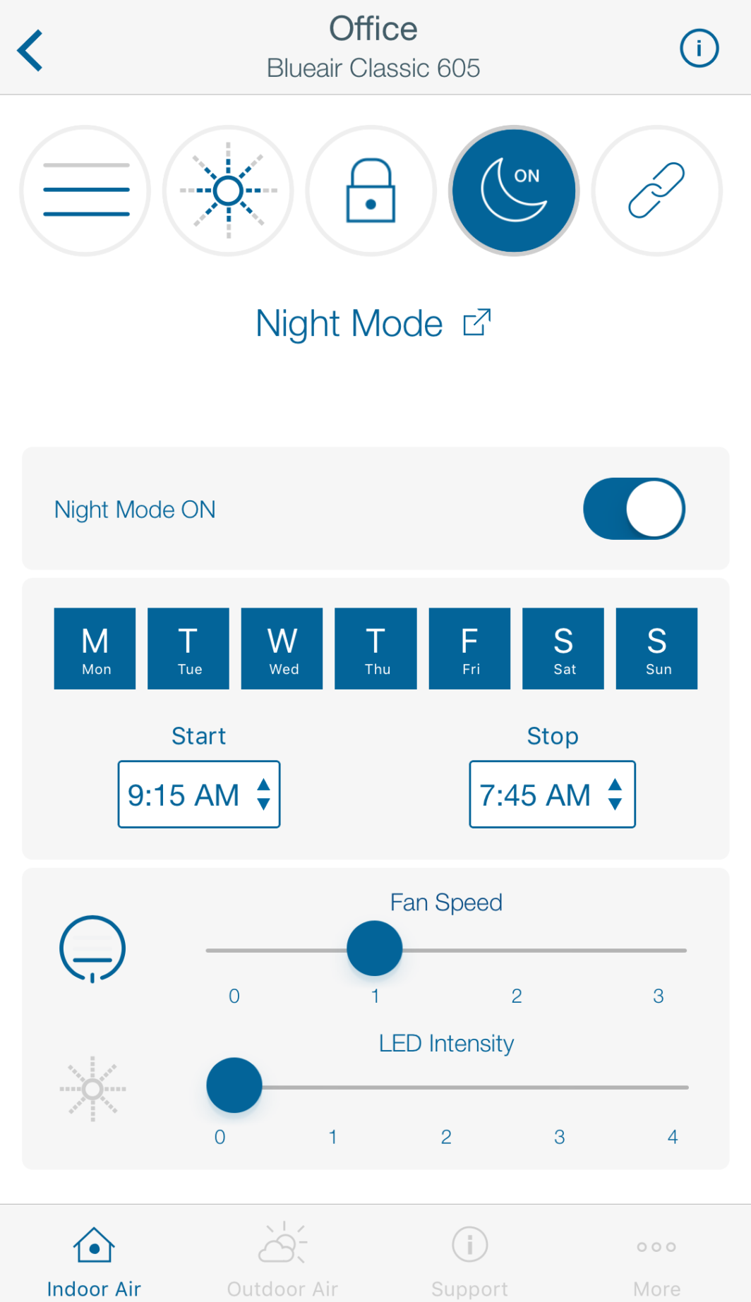Blueair Friend App Night Mode